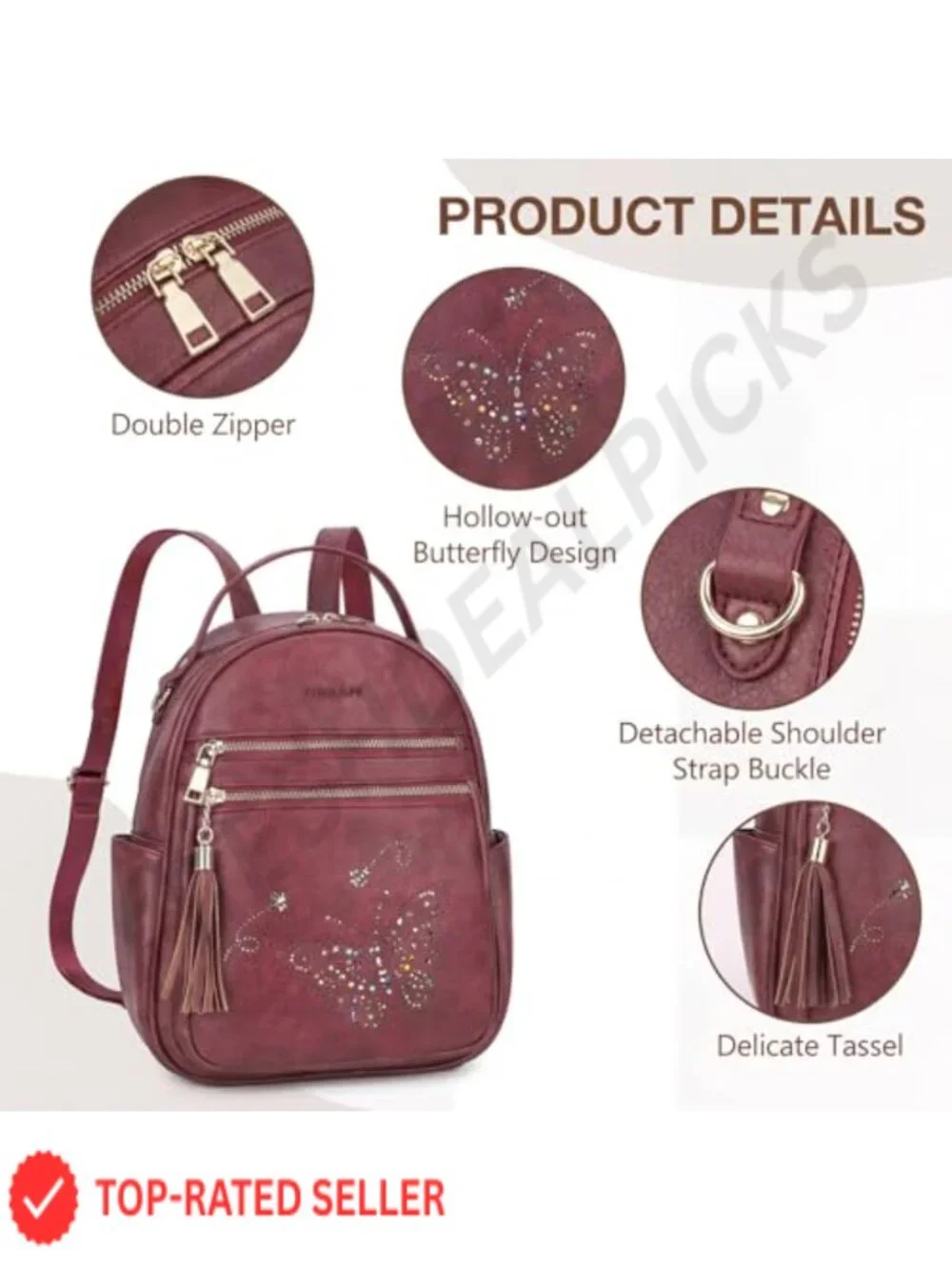 Women's PU Leather Butterfly Mini Backpack Purse - Waterproof Fashion Daypack